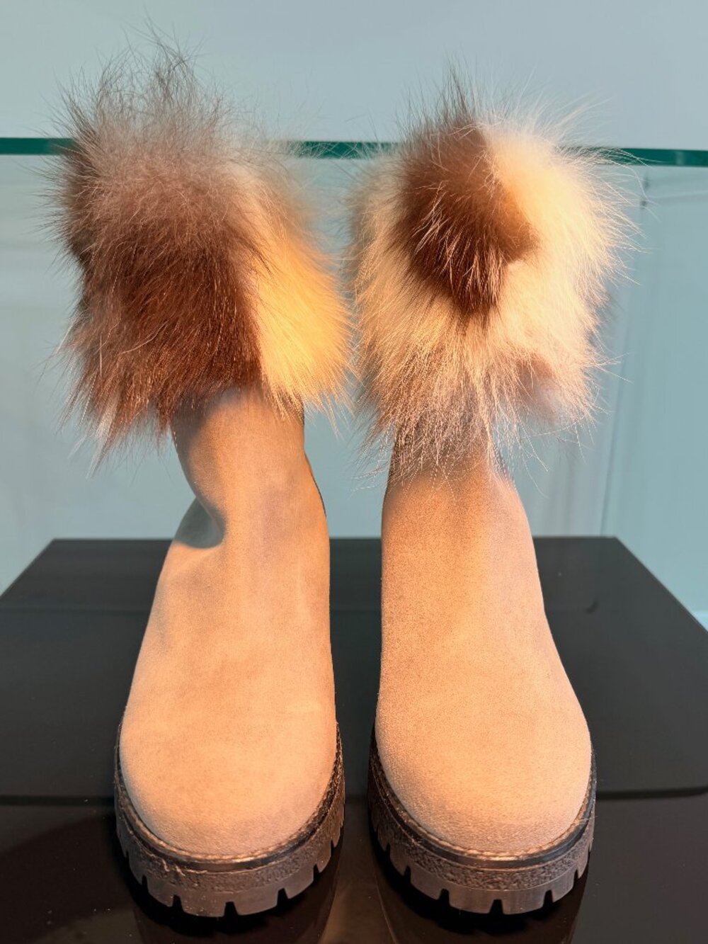 DIAVOLEZZA Grey Suede Florence Fox Fur Boots Shoes Size 9